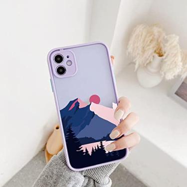 Imagem de Capa de telefone de cenário de montanha de arte estética pintada à mão para iphone X XR XS MAX 7 8 Plus SE 2020 11 12 13 Pro Max Capa, roxo SJFJ 5, para 7 Plus ou 8 Plus