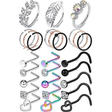 Imagem de Kridzisw 18G 20G Anéis de nariz argola de aço inoxidável em forma de L Piercing Piercing Piercing Retentor Tragus Cartilagem Helix Brincos Argola Piercing 27-36 peças, Metal, Cristal