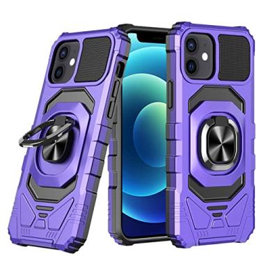 Imagem de zhouye Capa para iPhone 14/14 Pro/14 Plus/14 Pro Max, capa de câmera deslizante, suporte magnético de anel giratório de 360° integrado, capa protetora de telefone à prova de choque, roxa, 14 Plus 6,7 polegadas