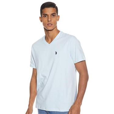Imagem de U.S. Polo Assn. Camiseta masculina gola V, Tahoe azul mesclado, M