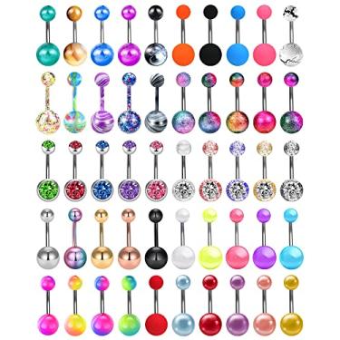 Imagem de ONESING 32 - 50 peças de anéis de umbigo de 14G para mulheres, piercings de barriga, umbigo, piercing, joias de aço inoxidável, barra de corpo, Aço inoxidável, Zircônia cúbica