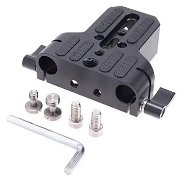 Imagem de FocusFoto Placa de base universal para câmera com braçadeira de trilho de haste para Sony A6500 A6600 A7 A7R3 Series, para PANAS0NIC GH5s GH5 GH4 etc. Suporte de haste de 15 mm DSLR para gaiola de câmera