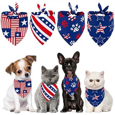 Imagem de Bandanas para cães com bandeira americana, bandanas para cães de 4 de julho, pacote com 4 lenços triangulares para animais de estimação, bandana para animais de estimação para cães pequenos, médios e grandes gatos animais de estimação