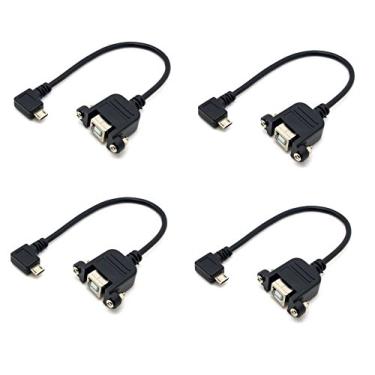 Imagem de Pacote com 4 cabos de montagem em painel micro USB 5 pinos macho para USB B fêmea com ângulo esquerdo de 90 graus
