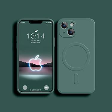 Imagem de Capa de ímã de silicone líquido para iphone 11 12 13 pro max x xs xr 8 plus 13 mini 12 mini carregador sem fio capa de telefone magnético, verde escuro, para iphone 11