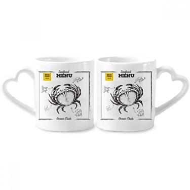 Imagem de Conjunto de canecas de porcelana para casais, com estampa de desenho de caranguejo e estampa de organismo marinho