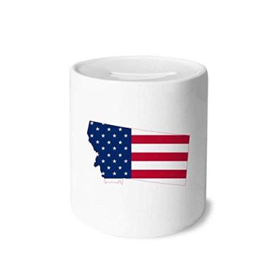 Imagem de DIYthinker Montana USA Map Stars Stripes Flag Shape Money Box Saving Banks Ceramic Coin Case Kids Adults