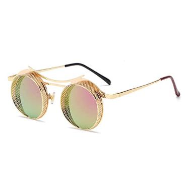 Imagem de Óculos de sol redondos de liga de armação de rede exclusivos para mulheres vintage luxo steampunk óculos de sol masculino hip hop óculos tons punk, rosa dourado, tamanho único