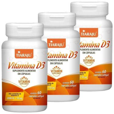 Imagem de Kit 3 Vitamina D3 2000UI 60 Cápsulas Tiaraju 