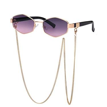 Imagem de Óculos de sol redondos pequenos quadrados irregulares para mulheres Óculos de sol femininos com corrente gradiente Uv400, cinza rosa, com estojo