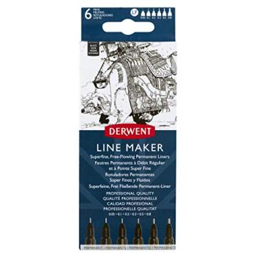Imagem de Derwent, Kit com 6 Canetas Line Maker 0,05/0,1/0,2/0,3/0,5/0,8mm Preta, Kit com 6, Qualidade Profissional, (2305559)