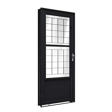 Imagem de Porta de Aço de Giro com Postigo e Grade Quadrada 215x90cm Facilitá Lucasa Preto