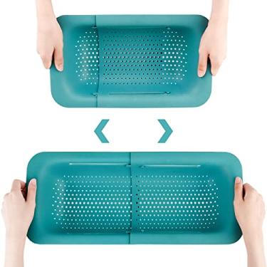 Imagem de Escorredor dobrável para cozinha coador extensível frutas legumes macarrão macarrão comida cesta de drenagem economia de espaço escorredor portátil sobre a pia (verde)