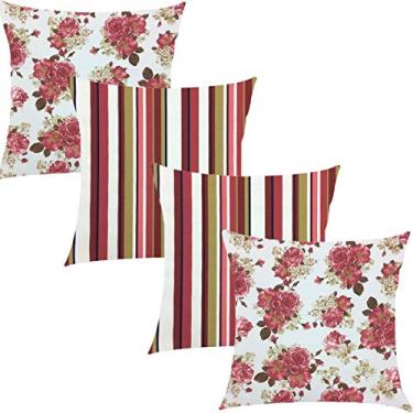 Imagem de Kit 4 Capas de Almofadas Composê Imperial Rosa e Listrado 45x45cm