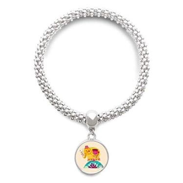 Imagem de DIYthinker Red Hat Nation Elefante Rosa Colorido Prata Pulseira Pingente Joias Corrente Ajustável