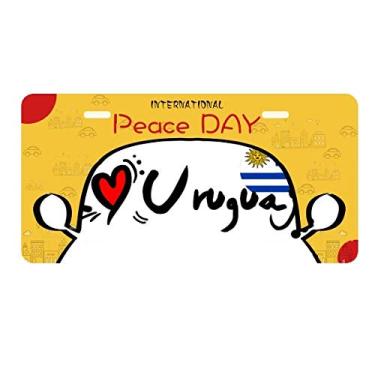 Imagem de DIYthinker Placa de licença I Love Uruguay Bandeira da palavra Love Heart Ilustration Etiqueta Decoração de carro Dia da Paz