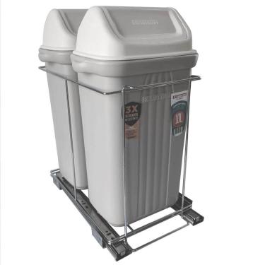 Imagem de Lixeira Dupla Deslizante de Embutir Armário para Cozinha 10L Corrediça Tampa Basculante