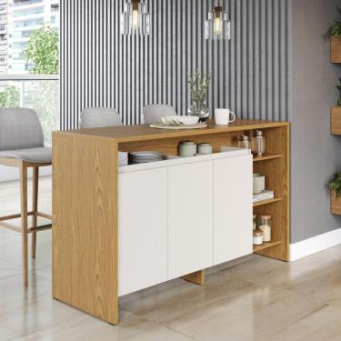 Imagem de Ilha Gourmet 160cm 3 Portas Tampo Pintura UV Itatiaia Freijó/Off White