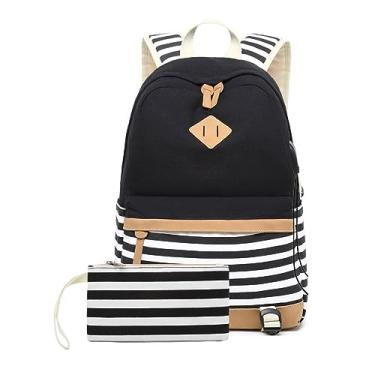 Imagem de Mochila Escolar Leve Resistente Saída Usb Masculino Feminino Bolsa Feminina Com Estojo Para Escola Passeio (Preto)