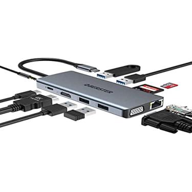 Imagem de Estação de ancoragem para laptop USB C, hub Thunderbolt 3 de tela tripla OBERSTER 11 em 1 com Ethernet, HDMI 4K, VGA, 4 USB, 100W PD, leitor de cartão SD/TF, microfone/áudio, USB-C 3.0, compatível com