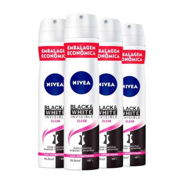 Imagem de Kit Desodorante Aerosol Nívea Black & White Feminino 200ml - 4 unidades