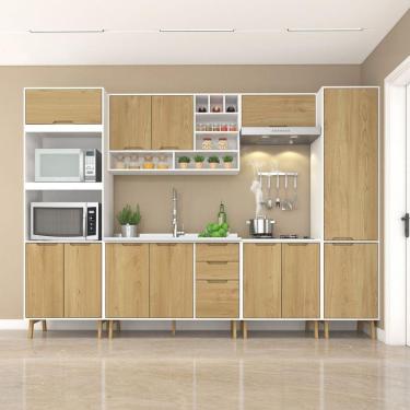 Imagem de Cozinha Modulada Completa sem Tampo 6 Peças 12 Portas 3 Gavetas Branco/Wood
