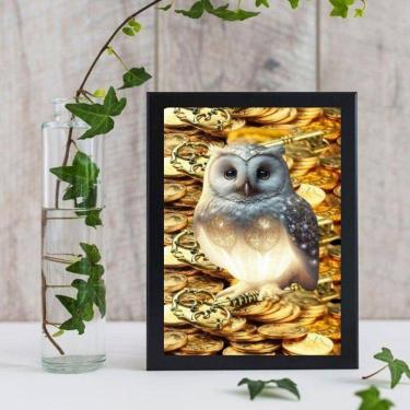 Imagem de Quadro Prosperidade Ouro Coruja 24x18cm - Moldura Branca