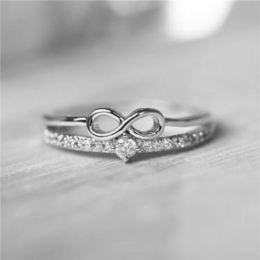 Imagem de Conjunto de laço de ouro 18 K com pedra circular Mosang Anel de diamante de noivado para mulheres, anel de diamante de noivado de casamento CZ eterno em forma de 8, anel de diamante de noivado e