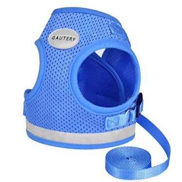 Imagem de Peitoral para gatos e peitoral para filhotes com conjunto de trela, arnês para gatos à prova de escape, colete de malha macia refletivo ajustável adequado para filhotes de cachorro gatinho arnês ao ar livre (azul celeste, M, peito: 30 cm - 35 cm)