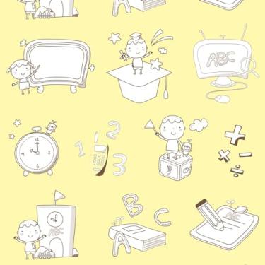 Imagem de Leliz Papers, Papel De Parede Adesivo Infantil Escolar Fundo Amarelo 10m