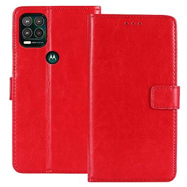 Imagem de TienJueShi Capa protetora de couro flip retrô com suporte vermelho para celular TPU silicone para Motorola Moto G82 5G 6,6 polegadas capa de gel carteira Etui