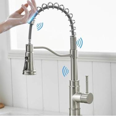 Imagem de Puxar escova de níquel sensor torneiras cozinha aço inoxidável indução inteligente misturado toque controle toque pia, 1116, escova níquel, china