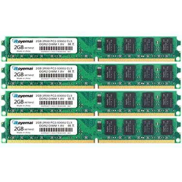Imagem de Kit de 8 GB (4 x 2 GB) DDR2 667 MHz Udimm RAM, Royemai DDR2-667U PC2-5300 2GB 1,8 V CL5 240 pinos 2Rx8 Módulos de memória RAM de computador desktop sem buffer não ECC