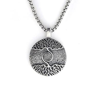 Imagem de Colar com pingente de árvore da vida viking para homens e mulheres, mandala flor da vida pingente, jóias, colar de árvore do mundo de ioga, colar de mito nórdico, colar viking vintage, joias de Natal para mulheres, Zinco, Sem Pedra Preciosa