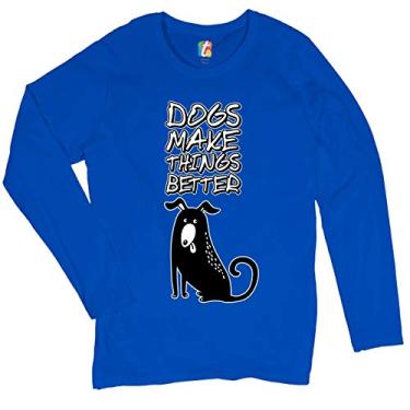 Imagem de Camiseta feminina de manga comprida Dogs Make Things Better Pet Owner I Love My Dog, Azul royal, P