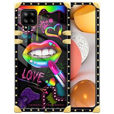Imagem de Yuning419 Capa compatível com Samsung Galaxy A42 5G, capas de batom A42 5G para meninas e mulheres, luxuosas quadradas macias TPU à prova de choque capa rígida de policarbonato para A42 5G 6,6 polegadas