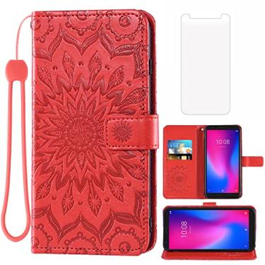 Imagem de Asuwish Capa de telefone para ZTE Avid 579 / ZTE Blade A3 2020 Capa carteira com protetor de tela de vidro temperado e couro de girassol capa flip fina suporte para cartão acessórios femininos homens