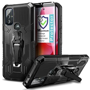 Imagem de NZND Capa compatível com Motorola Moto G Go (AT&T XT2163-7 6,5 polegadas) com protetor de tela de vidro temperado, clipe de cinto embutido, capa protetora à prova de choque de camada dupla (preta)