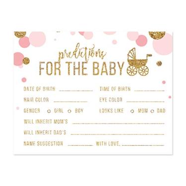 Imagem de Andaz Press Blush Pink Gold Glitter Girl Baby Shower Party Collection, jogos, atividades, decorações, previsões para cartões de bebê, pacote com 20