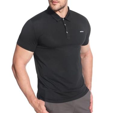 Imagem de BROKIG Camisa polo atlética masculina BREAME, secagem rápida, casual, de golfe, manga curta, Preto, XXG