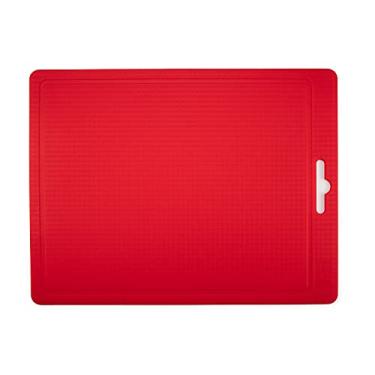 Imagem de Lagomian Tábua de corte de silicone, tábua de cortar antiderrapante, lavável na lava-louças, alça de fácil aderência, livre de BPA, tapete de corte flexível, feito na Coreia (médio, vermelho)