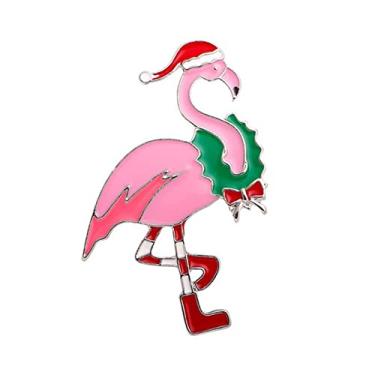 Imagem de Flamingo rosa esmaltado de liga metálica com broche e broche de chapéu de Natal para mulheres , esmalte, na gem
