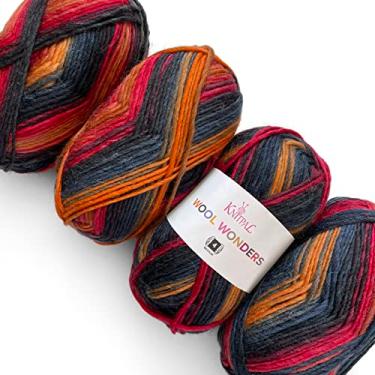 Imagem de Lã Wonders Variegada Ombre Médio Pesado Palhado/Aran Peso #4 Fio, 30% Lã Australiana e 70% Acrílico, 4 novelos, 400 g/600 m (Lava)