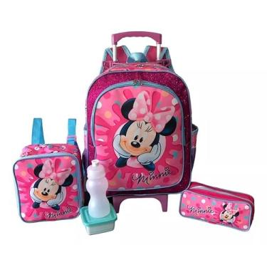 Imagem de Kit Mochila Escolar Minnie Chiclete Rodinhas G Menina Infantil