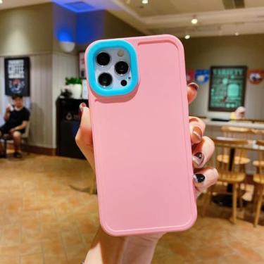 Imagem de Capa de telefone com moldura de foto em cor contrastante para iPhone 14 13 12 11 Pro Max X Max XR 7 8 PLUS SE2 Capa traseira de silicone macio de cor sólida, rosa, para iPhone 13