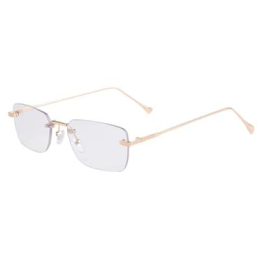 Imagem de Óculos de sol quadrados sem aro feminino pequeno retângulo punk óculos de sol vintage colorido lente de cor senhoras, lente anti luz azul, tamanho único