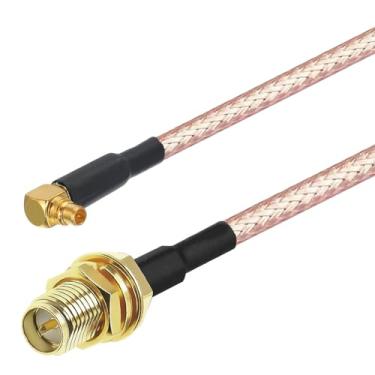Imagem de Oiyagai 2 peças RG316 cabo jumper SMA fêmea com pino para MMCX ângulo direito macho com conexão de linha RF cabo coaxial cabo extensor de antena, 30cm/11.8"