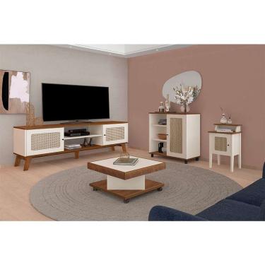 Imagem de conjunto de sala de estar charlotte com rack 2 pt, buffet 1 pt, mesa lateral 1 pt e mesa de centro pinho e off white