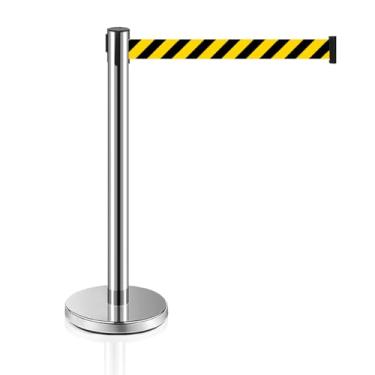 Imagem de MICHELANGELO Kit Pedestal Organizador Separador de Fila Cromado com Fita Retrátil Zebrada 2 Metros de Comprimento (10)