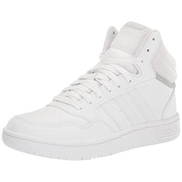 Imagem de adidas Tênis de basquete infantil unissex Hoops 3.0 Mid, Branco/Cinza, 6 Big Kid